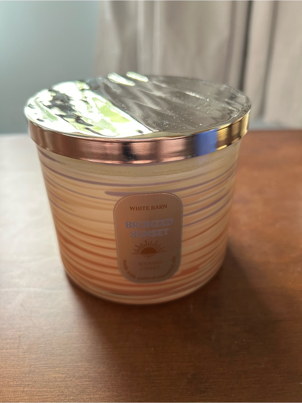 White Barn Bronzed Sunset Candle - Peach and Gold Stripe
